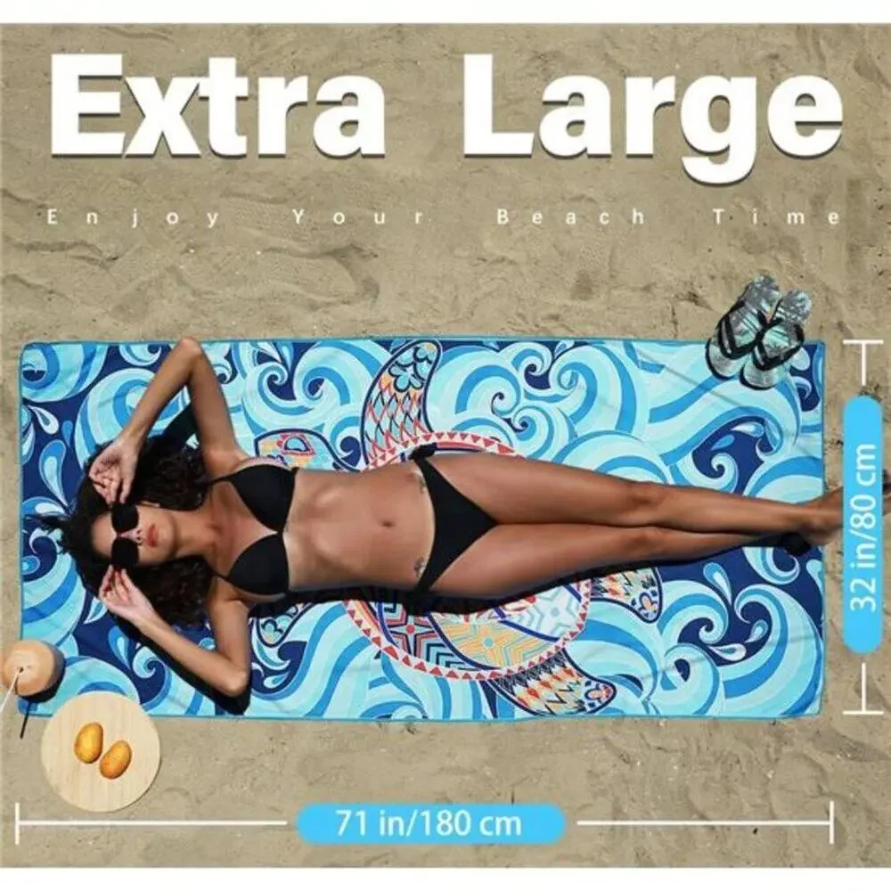 Microfiber Lightweight Thin Gym Beach Towel Compact Sea Turtle Design 32x71 inch